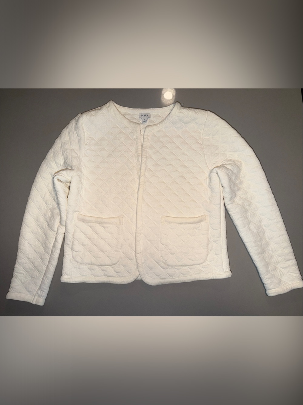 J. Crew Cream Quilted Collarless Jacket
